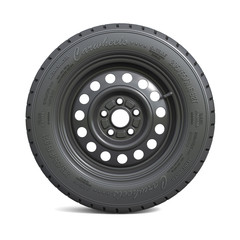 Obraz premium Classic black car wheel isolated on white background