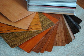 Obraz na płótnie Canvas Catalog of wood-chip samples. Catalog of Edge Edge Samples for Furniture Production