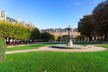 view of faomus Place de Vosges, Paris, France
