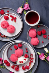 Bright ice cream scoops with fruits