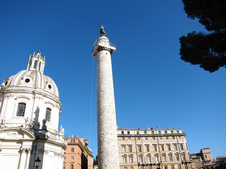 Obraz premium Rome, Italy -February 03, 2011 : Santa Maria di Loreto church and the Trajan's Column
