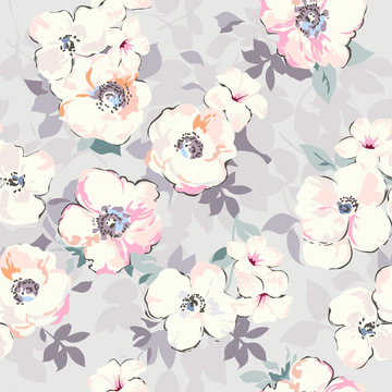 soft watercolor like floral print ~ seamless background