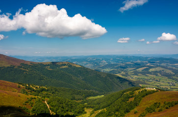 beautiful summer scenery in mountains. view down in to the valley from the top of a mountain