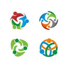 Abstract circular  human figure, adoption, teamwork, supporting, community theme logo design template vector illustration