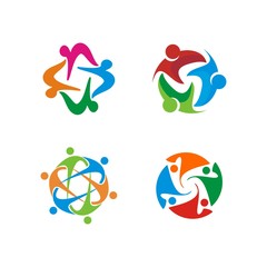 Abstract circular  human figure, adoption, teamwork, supporting, community theme logo design template vector illustration