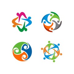 Abstract circular  human figure, adoption, teamwork, supporting, community theme logo design template vector illustration