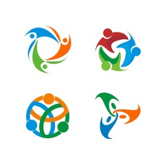 Abstract circular  human figure, adoption, teamwork, supporting, community theme logo design template vector illustration