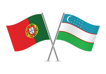 Portugal and Uzbekistan flags.Vector illustration.