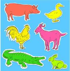 Wild and Farm Animals Stickers Vector