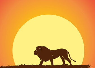 Lion Silhouette in Sunset Vector