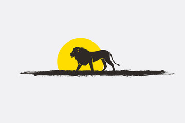 Wild Lion at Sunset Vector