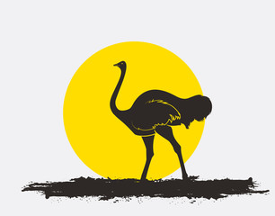 Giant Ostrich Bird Silhouette Vector
