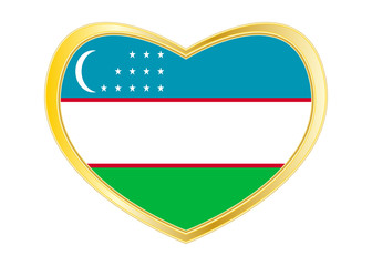 Flag of Uzbekistan in heart shape, golden frame