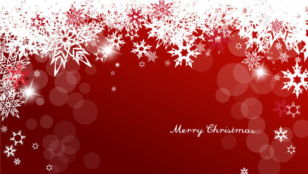 Christmas background with white and red snowflakes and red Merry Christmas text - light version