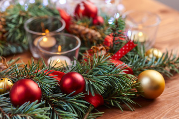 christmas wreath with red and golden balls