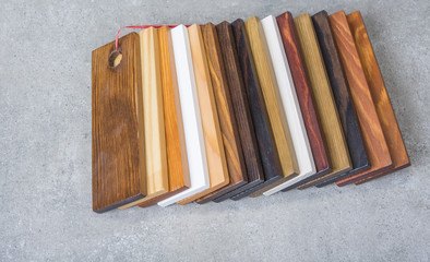Paint samples on small wooden boards.
