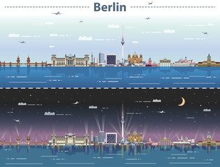 Obraz premium wektor panoramę Berlina w dzień iw nocy