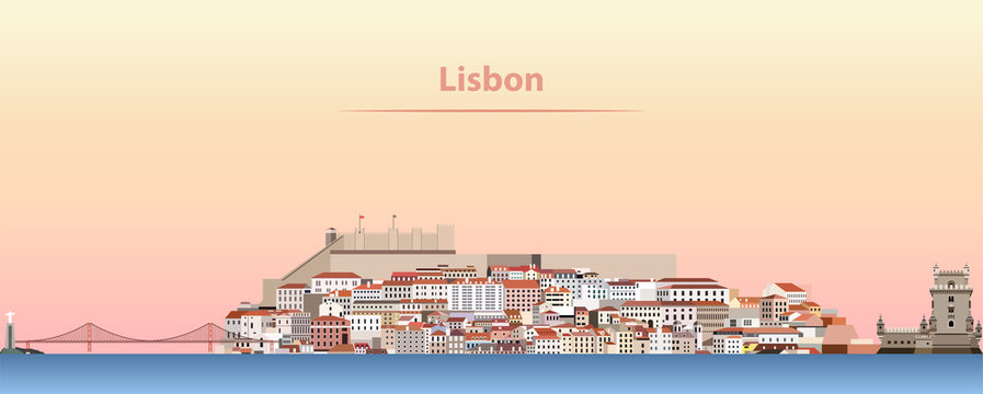 Lisbon city skyline at sunrise vectorillustration