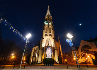 Mariacki church with angel in Katowice