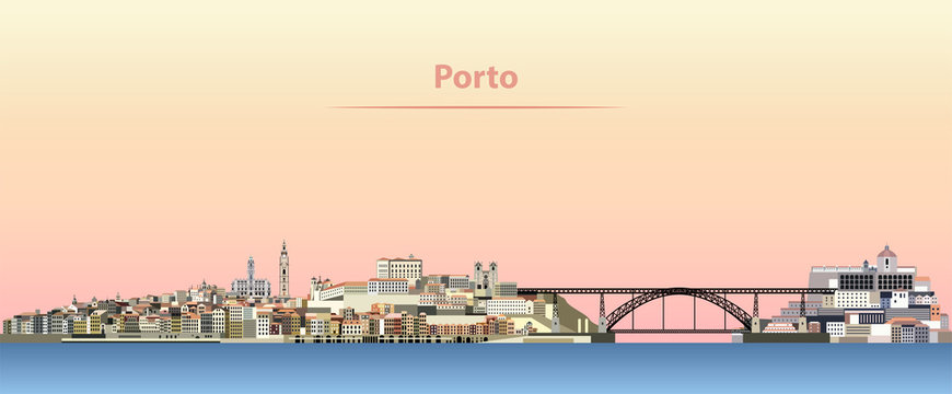 vector illustration of Porto city skyline at sunrise