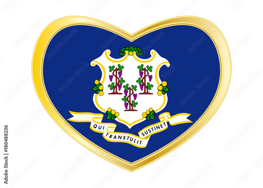 Canvas Prints Flag of Connecticut in heart shape, golden frame