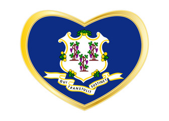 Flag of Connecticut in heart shape, golden frame