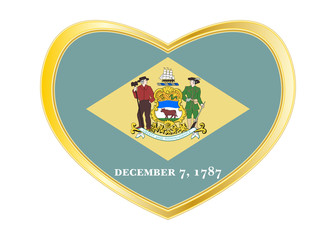 Flag of Delaware in heart shape, golden frame