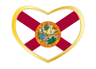 Flag of Florida in heart shape, golden frame