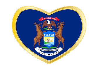 Flag of Michigan in heart shape, golden frame