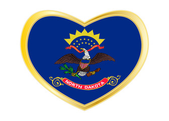 Flag of North Dakota in heart shape, golden frame