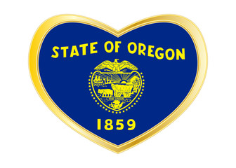 Flag of Oregon in heart shape, golden frame