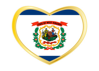 Flag of West Virginia in heart shape, golden frame
