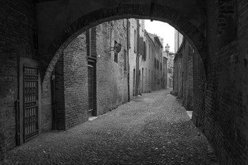 Fototapeta na wymiar Ferrara Italy, via delle Volte. Old Town.