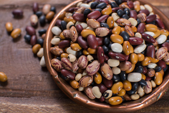 Variety of protein rich colorful raw dried beans