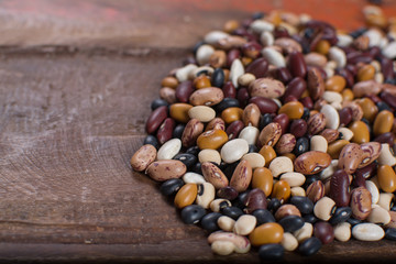Variety of protein rich colorful raw dried beans