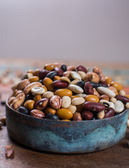 Variety of protein rich colorful raw dried beans