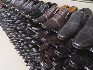 Counter with black shoes
