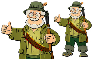 The old hunter. Cartoon character.