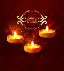 Traditional festival of lights in India - Diwali. Vector greetings card