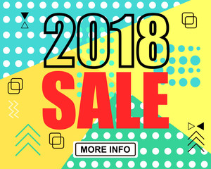 2018 New Year and Christmas Modern SALE Poster, Cover, Banner. Memphis line style. Vectror illustration