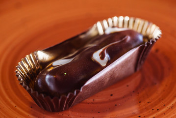 eclair with chocolate icing