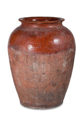 Old clay pot on a white background