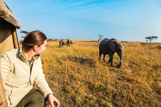 Woman on safari game drive