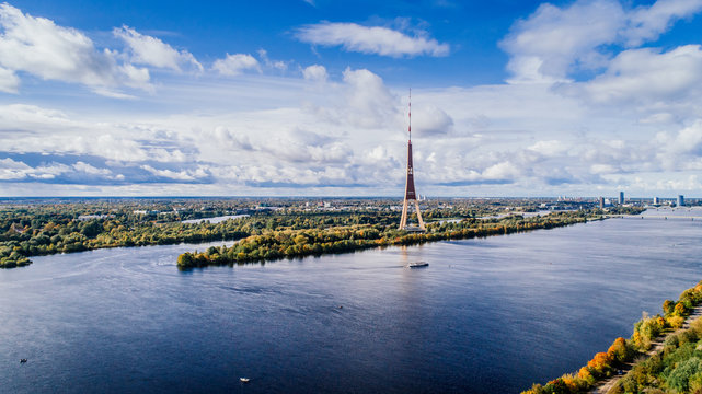 Old Riga City Town and roads Air Drone pictures