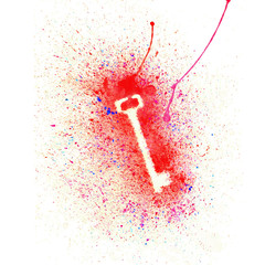 Key trace in the middle of watercolor splashes. Watercolor illustration with white key shape. Colorful print for T-shirt.