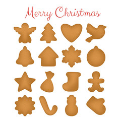 Set of christmas gingerbread cookies on a white background