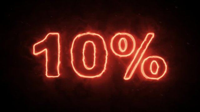 10 percent off - hot burning symbol letters on dark background