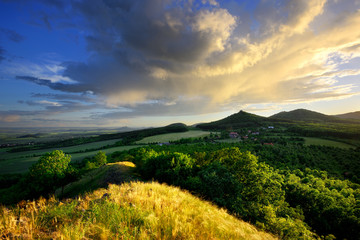 Dramatic sunset in nice mountain. Czech Highlands national park. Czech republic