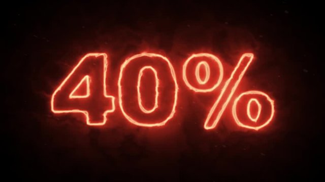 40 percent off - hot burning symbol letters on dark background