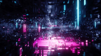 Fototapeta na wymiar 3d render, abstract futuristic urban background, virtual reality, cyber safety, electronics, networking, cryptography, quantum computer